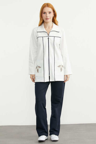 Sementa Color Combination Tunic Tracksuit Set - Ecru