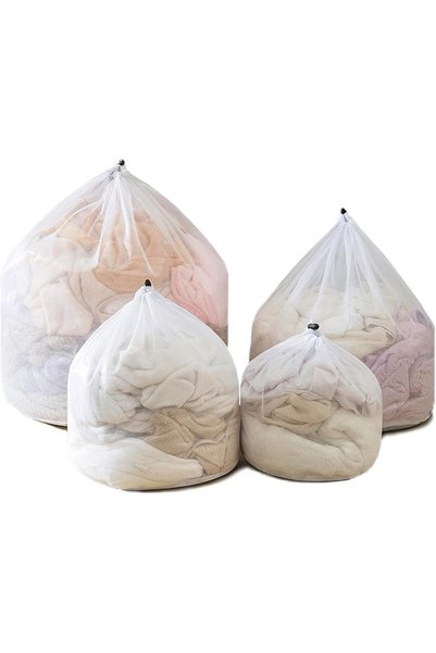 Generic 4 قطع من أكياس الغسيل الشبكية، إغلاق برباط، 4 أحجام