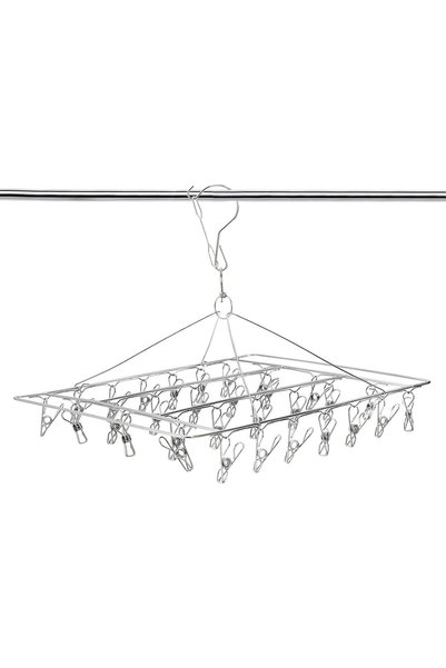 Generic Stainless Steel Hanging Drying Rack With Metal Clips, Square Multi-Pu...