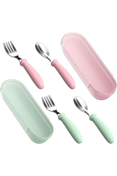 Generic قطعتان من أدوات الطعام للأطفال الصغار، شوك وملاعق للأطفال للإطعام الذاتي