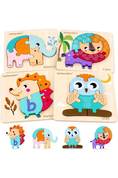 Arabest Wooden Baby Puzzles,3D Animal Puzzles with Frame,Educational Toy,for ...
