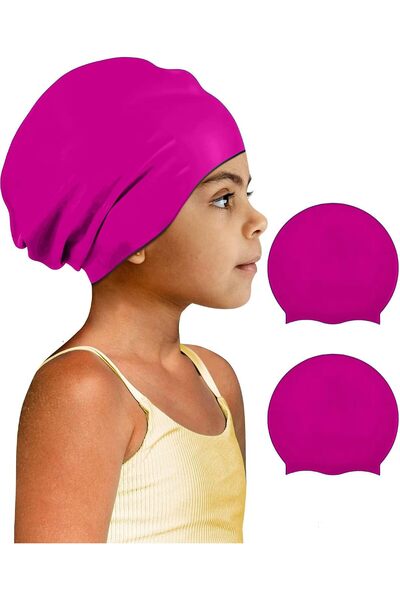 Generic 2 Pack Kids Extra Large Swim Cap for Long Thick Hair, Waterproof Sili...