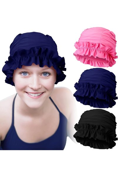 Generic Fabric Swim Caps for Women Swimming, for Long Hair Nylon Cloth Swim C...