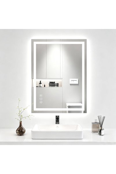 Generic مرآة حمام LED، 60×80 سم، مرآة حائط مضادة للضباب مع إضاءة، قابلة للتعت...