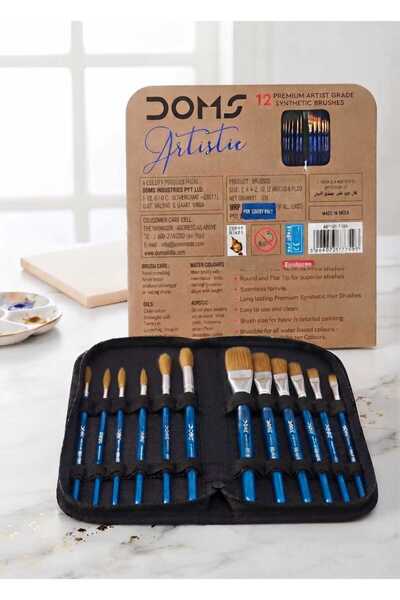 Generic Brand مجموعة فرش الرسم الاحترافية (12 فرشاة ألياف صناعية فاخرة - DOMS...