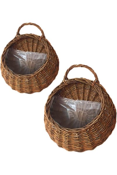 Generic 2-Pack Rattan Hanging Planters Set - 20cm & 25cm Wicker Wall Baskets ...