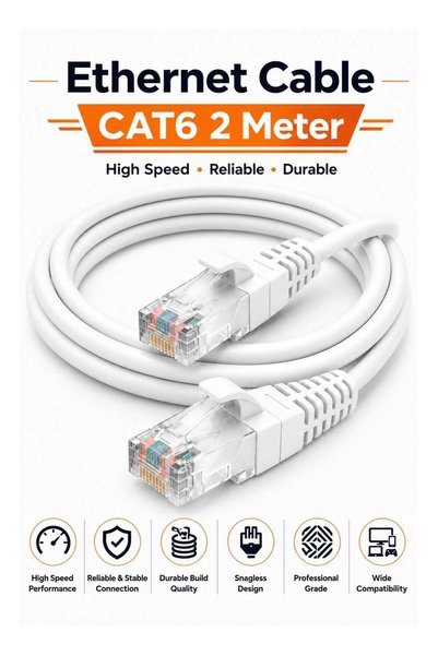 FUJISHKA كابل إيثرنت CAT6 بطول 2 متر - كابل شبكة جيجابت LAN RJ45 للراوتر، الك...