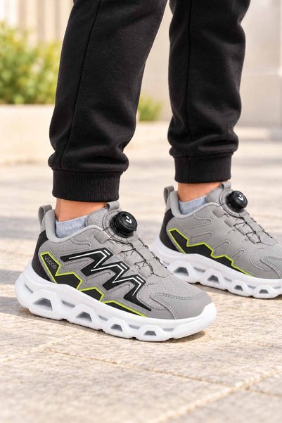 Vicco Children's Sports Shoes Gray Smart Lacing System Thick Sole Sports Shoes