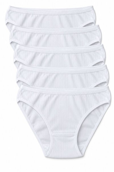 REN Set de chiloți de bikini cu dungi, alb, 6 bucăți, pentru femei, 100% bumb...