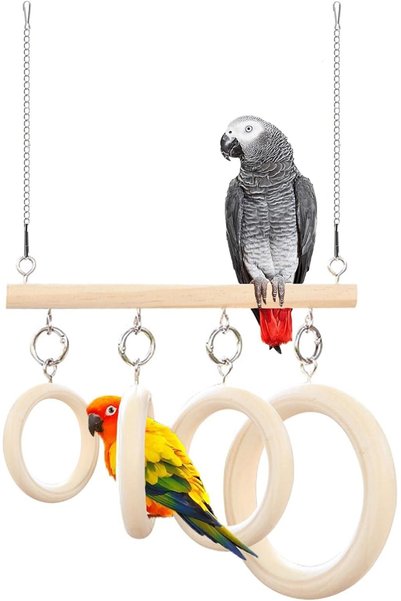 Generic Natural Wooden Bird Swing Rings for Cage - Hanging Climbing & Chewing...