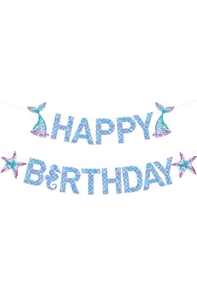 OEM Banner Happy Birthday Mermaid, 17 Piese, Multicolor – Decor Tematic Siren...