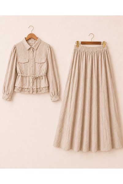 Hepsi Moda Lace Begonia Skirt Set - 25191 - Beige