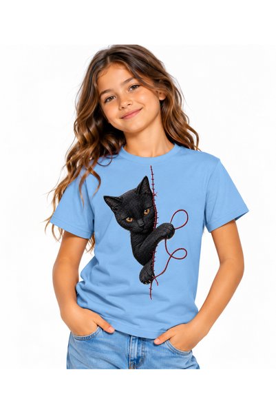 Ingift Tricou Unisex cu Maneca Scurta, Imprimeu Pisica Neagra, Design Artisti...
