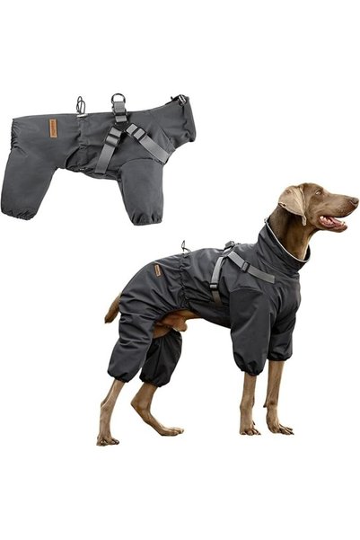 PAWBOSE Кучешки дъждобран, PAWBOSE, водоустойчив, светлоотразителен, 2XL, сив