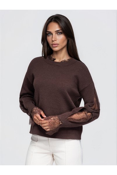 OMBRE Pulover de damă, croială lejeră, lungime până la șolduri, guler rotund,...