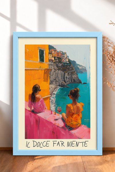 HOMEPACK Il Dolce Far Niente i Dve Žene na Obali Uramljena Slika Italija Post...