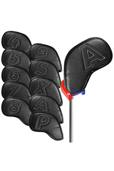 Choice Black Golf Iron Covers Set Strong Magnetic Closure Value 10 Pack, Doub...