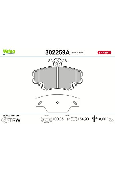 VALEO Комплект накладки, дискова спирачка 302259A