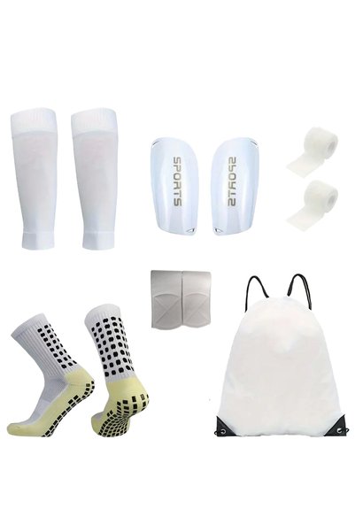 Choice White 6-Piece Set of Outdoor Sports Football Socks + Shin Guards + Shi...