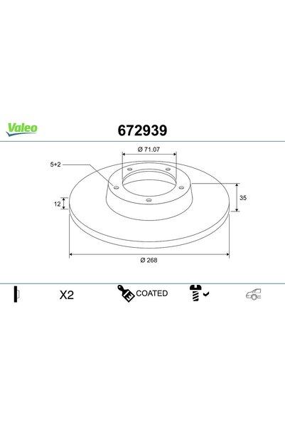 VALEO Диск френа 672939, комплект 2 бр.