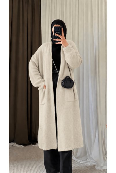 Hepsi Moda Double Pocket Long Knitwear Cardigan - 1525 - Stone (Es)
