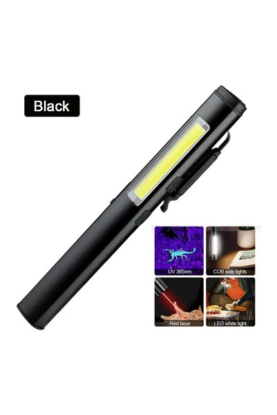 Choice 1 Piece Black USB Rechargeable UV Flashlight 4 In 1(UV/LED/COB)Multifu...