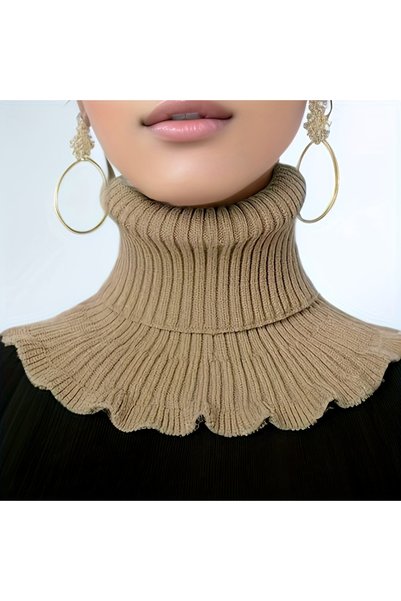 Choice Khaki Fashionable Black and White Knitted False Neck Scarf - Soft, Thi...