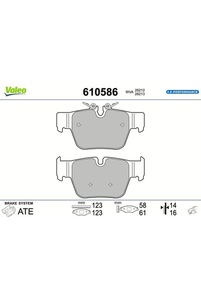 VALEO Комплект накладки, дискова спирачка 610586