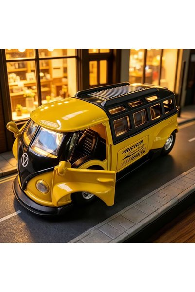 Choice Yellow 1:36 Vintage Style Alloy Bus Model, Modified Simulation Van, Do...