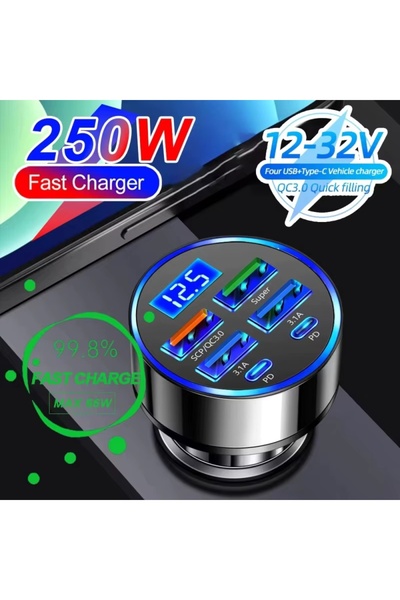 Choice 6-in-1 Fast Charging Car Adapter 3.1A Dual Type-C Digital Display Smar...