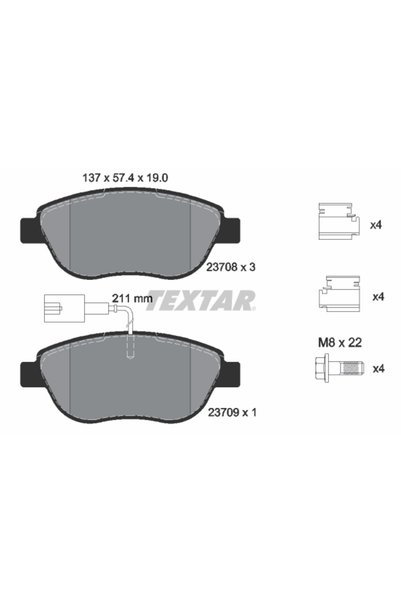 TEXTAR Σετ τακακιών φρένων, δισκόφρενο 2370802