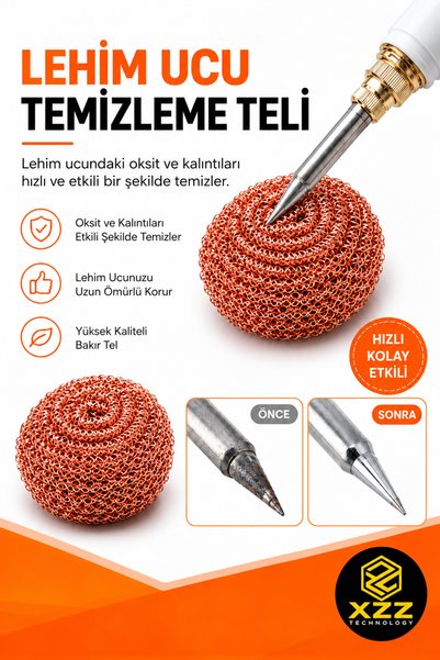 XZZ Havya Ucu Temizleyici Bakır Tel – Lehim Ucu Temizleme Teli, Oksit ve Lehi...