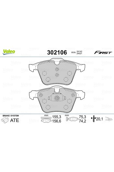 VALEO Σετ τακακιών φρένων, δισκόφρενο 302106