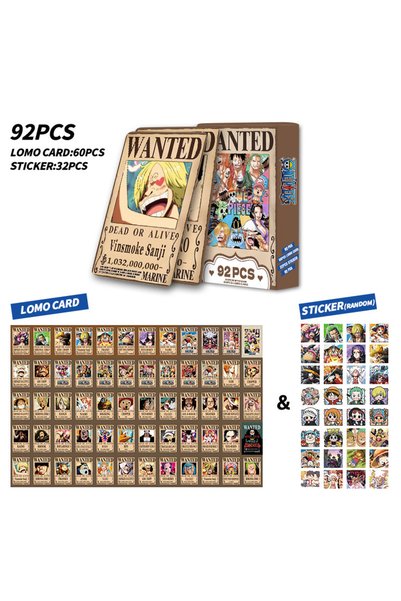 BANDAI 92pcs One Piece Collected Cards 92 LOMO Cards One Piece Wanted Notice ...