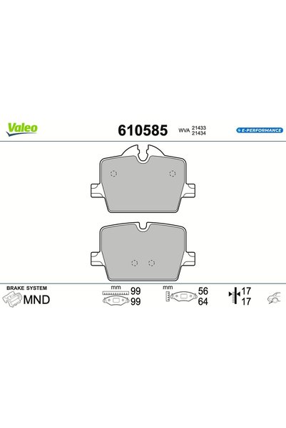 VALEO Комплект накладки за дискова спирачка 610585