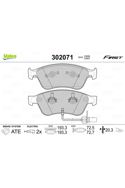 VALEO Σετ τακακιών φρένων, δισκόφρενο 302071
