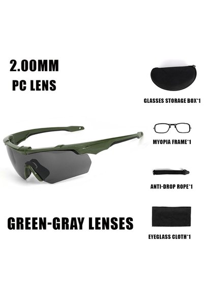 Choice GREEN-GRAY LENS New Outdoor Military 2.0MM Tactical Goggles Windproof ...