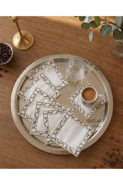 gkzglass home dekor 6 Linen Fabric Embroidered Coffee Side Cocktail Napkins &...