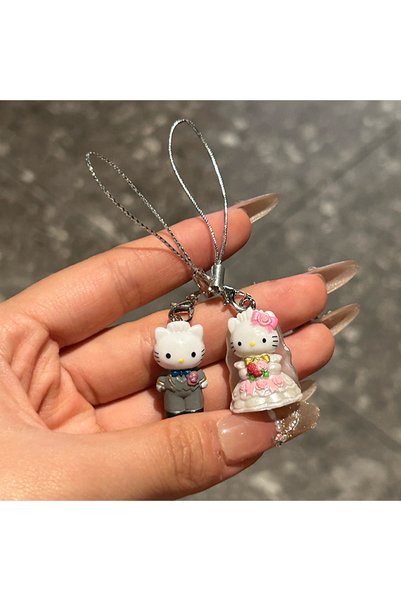 Choice 2pcs G 2Pcs Hello Kitty Cat Keyring Portable Phone Pendant Romantic We...