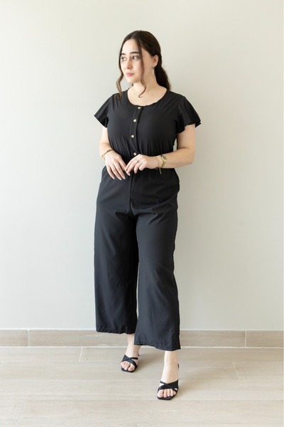 LINELLE Black Solid Tie-Waist Wide-Leg Jumpsuit