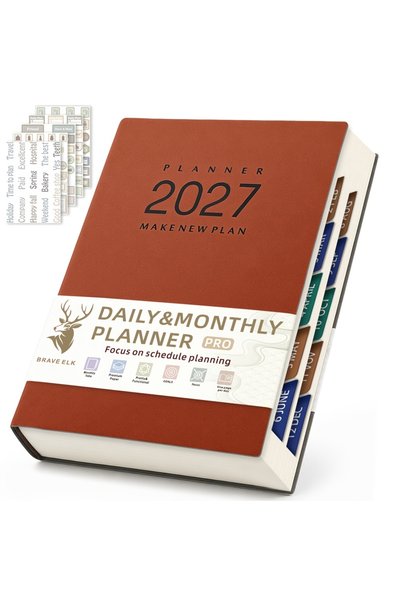 Choice مخطط يومي حلقي أحمر A5 لعام 2027، 400 صفحة، متعقب العادات، دفتر تسجيل ...