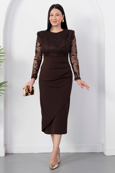 PULLIMM Crew Neck Top Silvery Crepe Dress 2026-5059