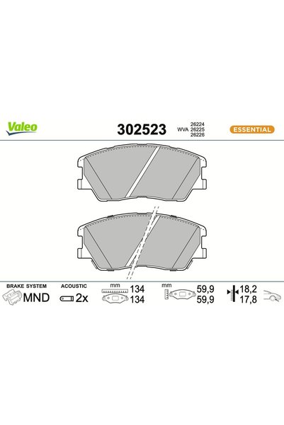VALEO Σετ τακακιών φρένων, δισκόφρενο 302523