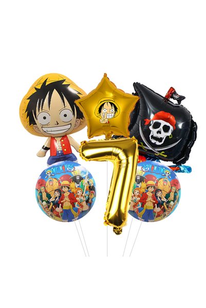 BANDAI حزمة بالونات عيد ميلاد للأولاد بتصميم أنمي ون بيس لوفي مع كونفيتي ولات...