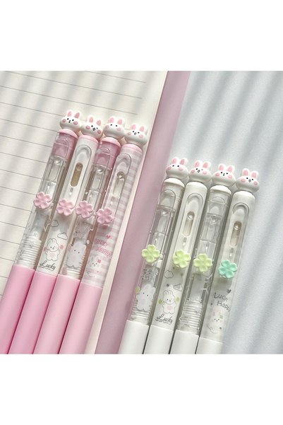 Choice أقلام جل سوداء وردية وبيضاء بتصميم أرنب لطيف، 4/8/12 قطعة، 0.5 مم، أقل...