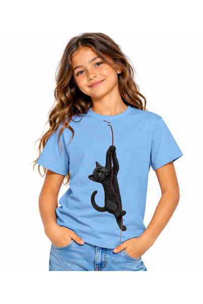 Ingift Tricou Unisex cu Maneca Scurta, Imprimeu Pisica Neagra, Design Artisti...