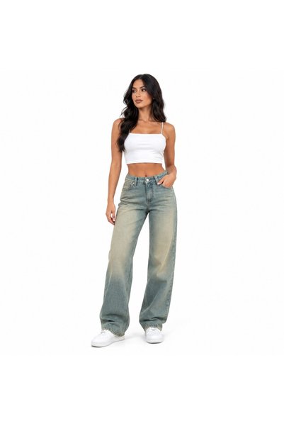 varioshop ®   Γυναικεία Τζιν, Ψηλόμεσο, Ίσια Χαλαρή Γραμμή, 100% Βαμβάκι, Ανο...