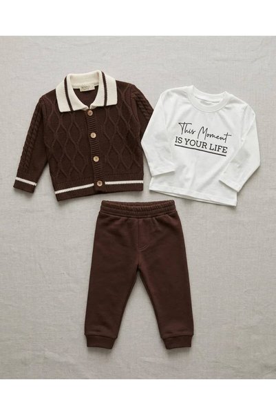 bomlo baby kids 6-24 Months Baby Boy Winter 3-Piece Set - Knitted Patterned K...