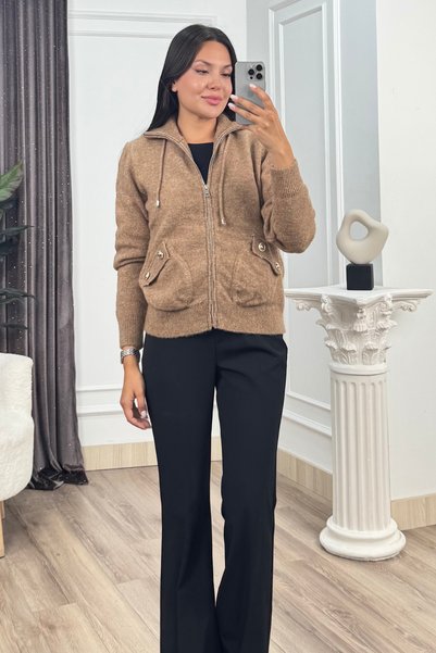 MissVina Women's Winter Mink Velour Zippered Turtleneck Knit Sweater 20286