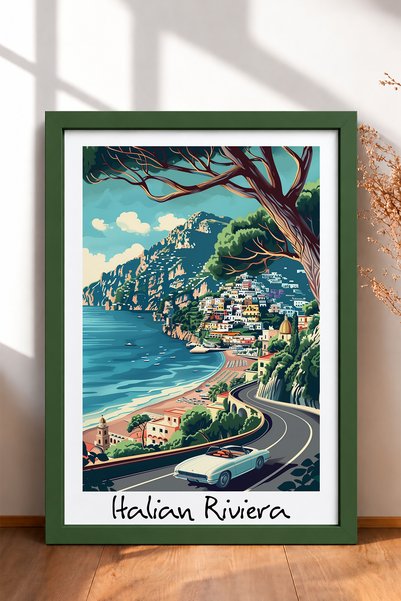HOMEPACK Tablou cu Riviera Italiană și mașini clasice decapotabile – Poster c...